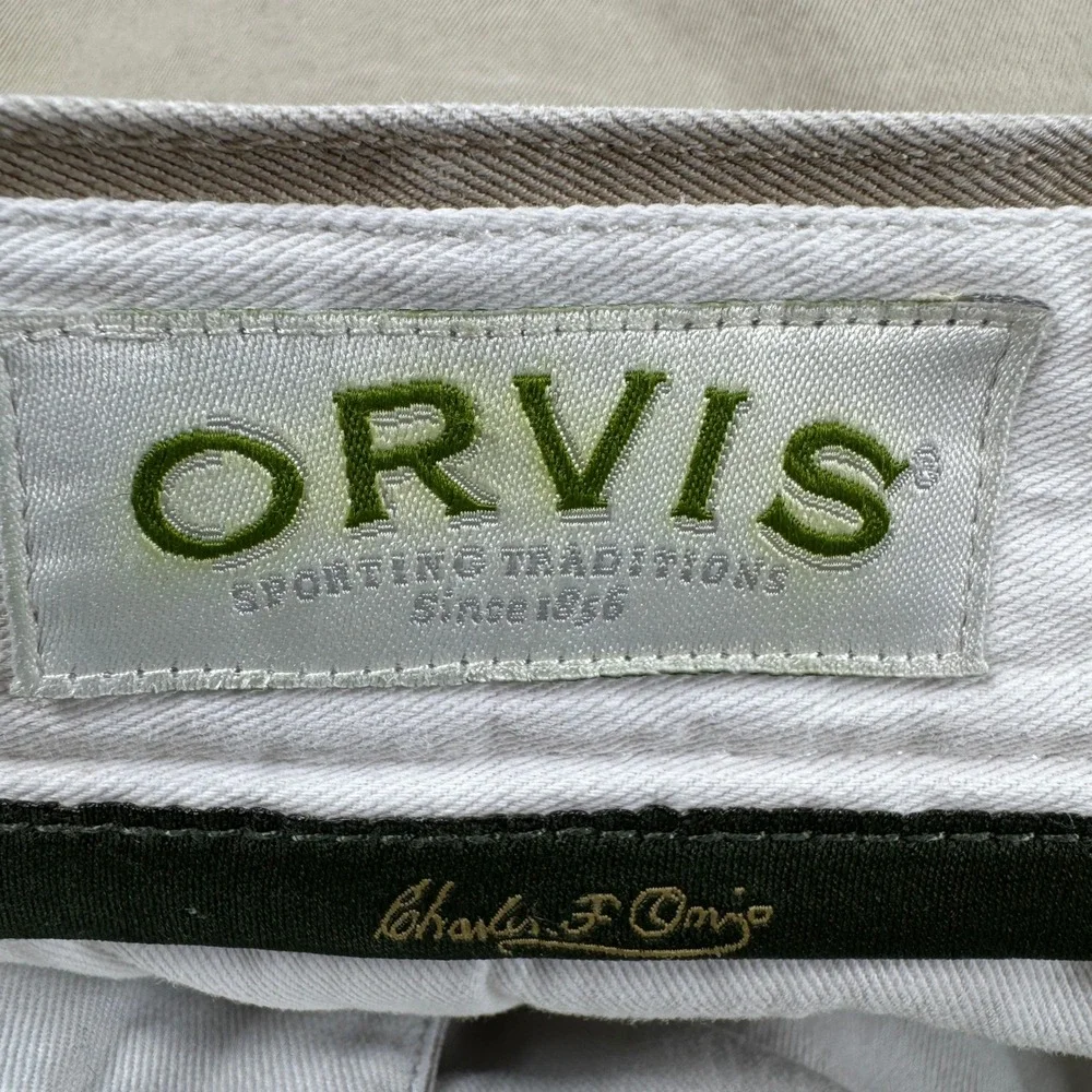 Orvis Men's Classic Chino Shorts Tan‎ Khaki 34 Cotton Flat Front Casual Preppy